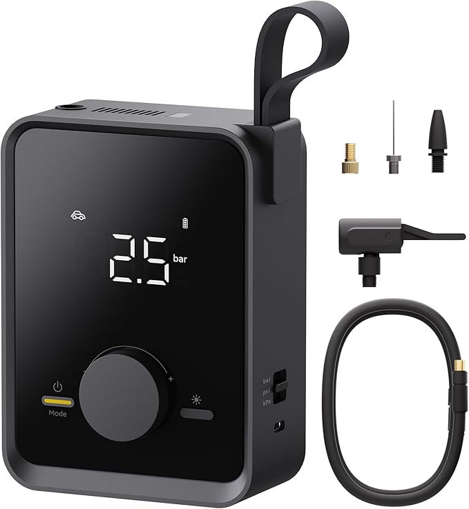 HOTO Tire Inflator Portable, Electric Air Pump Pro for Car Tires with Digital Pressure Gauge 120PSI, Cordless Tire Pump with 12V Motor, 7500mAH Battery, Air Compressor for Car, Motorcycle, Bike, Ball