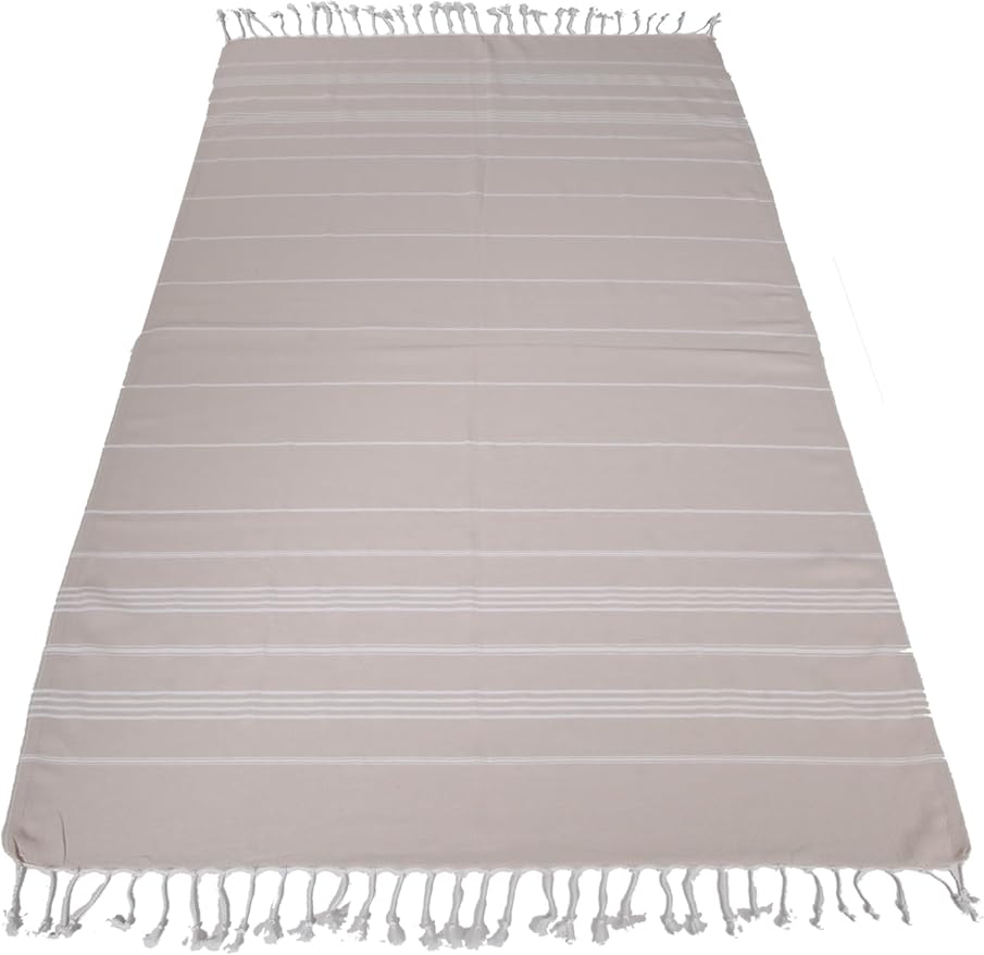 Turkish Beach Towel 100% Organic Cotton Extra Large Oversized (39 x 71 Inches) Quick Dry Sand Free Light Weight Prewashed for Bath Beach Gym Yoga Travel Towel Blanket (Medium Beige)