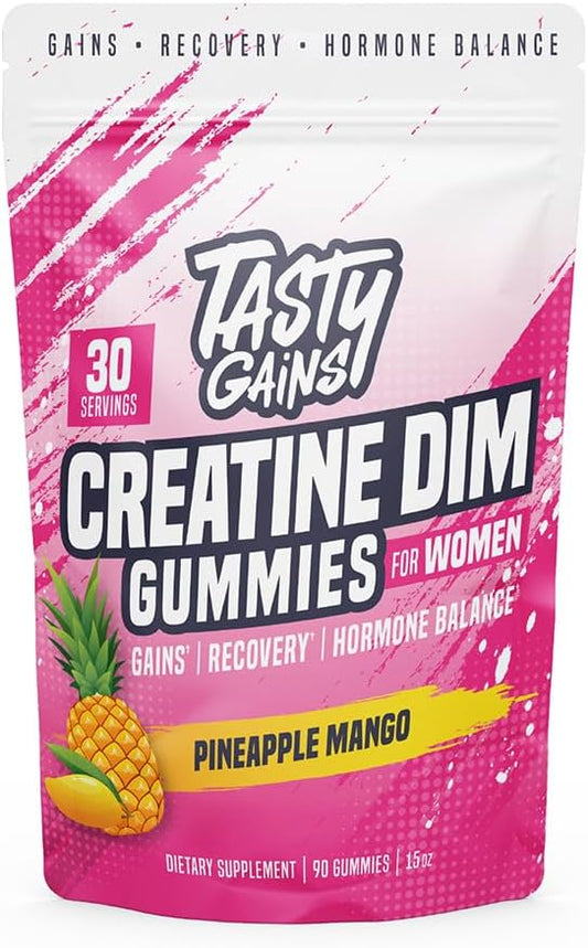Creatine Gummies for women | 3g Creatine Monohydrate Per Serving | DIM Supplement 100 mg | Estrogen Balance for Women | Hormonal Acne, Hormone Balance, Glute Builder | Pineapple Mango Flavor