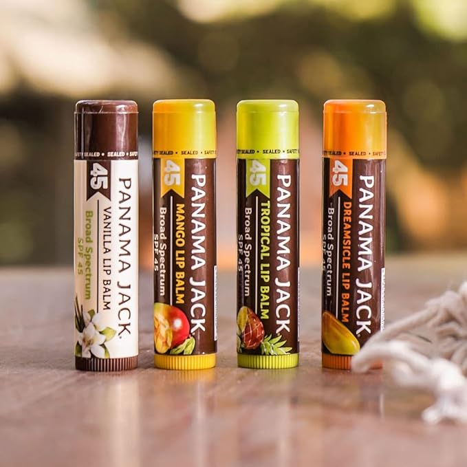 Panama Jack Sunscreen Lip Balm - SPF 45, Broad Spectrum UVA-UVB Sunscreen Protection, Prevents & Soothes Dry, Chapped Lips, Mango, 12-pack