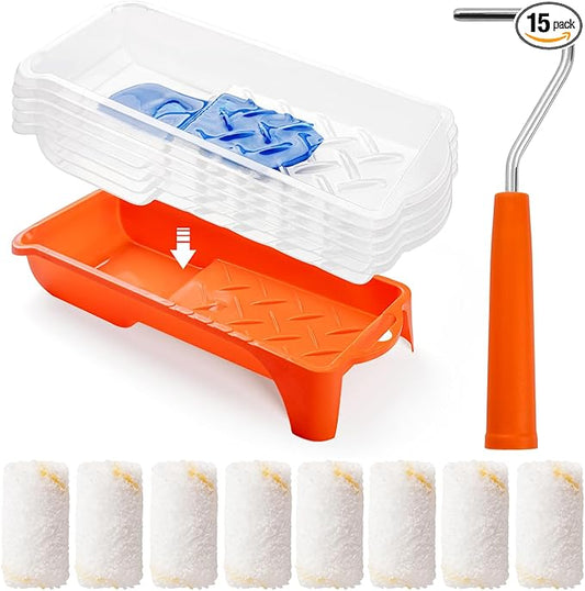 Paint Roller kit, 2 Inch 15 Pack Small Paint Roller Kit with Microfiber Paint Roller Covers, Paint Tray, Paint Tray Liner, Mini Paint Roller for Painting Corners
