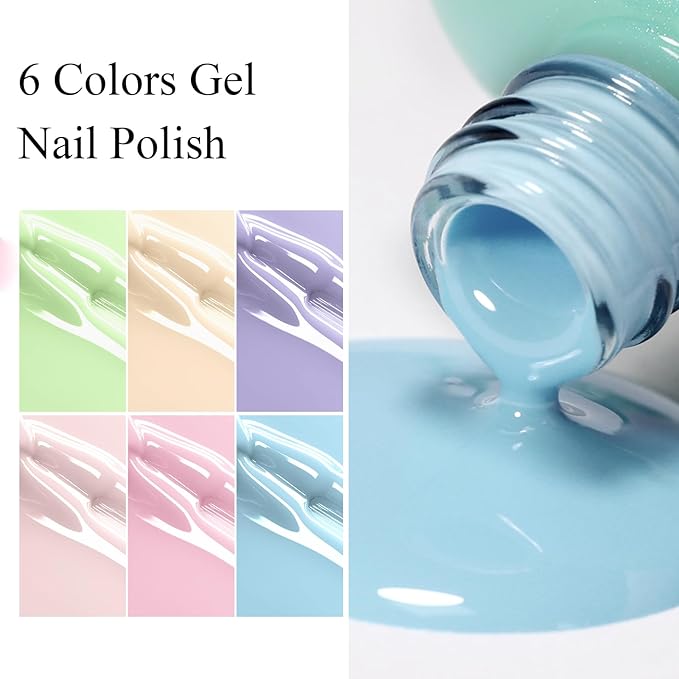 6 Colors Hema Free Macaron Gel Polish Pastel Pink Blue Yellow Green Purple Long Lasting Removable Summer Nail DIY Gift