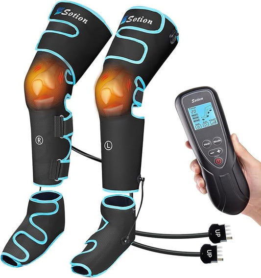 Leg Massager with Air Compression & Heat, Calf & Foot Massager for Circulation and Pain, Compression Boots with Video Wearing Guide, Update Controller with 6 Modes & 3 Heating Levels, Gift for Mom