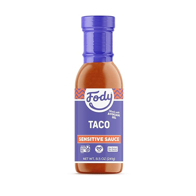 Fody Foods Taco Sauce, 8.5 Oz, Garlic and Onion Free, Low FODMAP Certified, Gut & IBS Friendly, Vegan, Non-GMO, Gluten Free, Keto Friendly