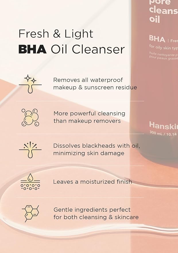 Hanskin BHA Pore Cleansing Oil, Sample Trial Size, Travel Size Mini Makeup Remover Set, Gentle Blackhead Cleanser for Combination and Oily Skin [30 ml/Pack of 3]