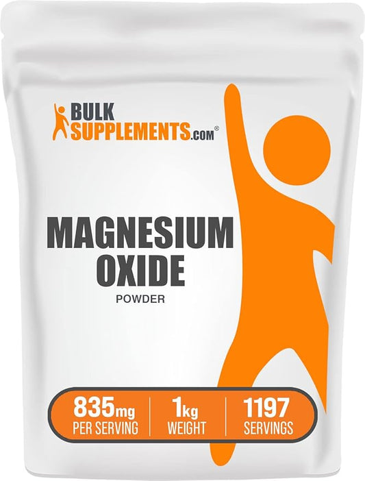 BulkSupplements.com Magnesium Oxide Powder - Magnesium Oxide Supplement, Mineral Supplement - Food Grade & Gluten Free, 835mg per Serving, 1kg (2.2 lbs) (Pack of 1)