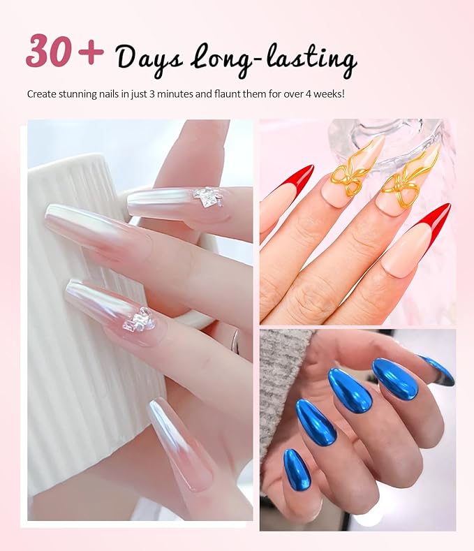 Gold Chrome Nail Powder - Sparkly Laser Holographic Nail Powder Metallic Mirror Effect Ice Blue Nail Chrome POwder, White Pearl Pigment Holo Iridescent Glitter Dust Kit, Nail Art Decoration