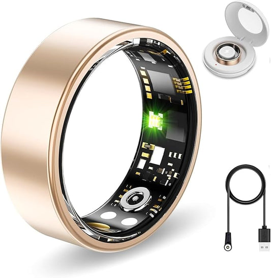 Smart Health Rings for Women Men, Fitness Tracker with Heart Rate, Blood Oxygen, HRV, Sleep Tracker, Step Tracker, No Subscription Fee, IP68 Waterproof Smart Ring for iphone & Android (Gold, 13)