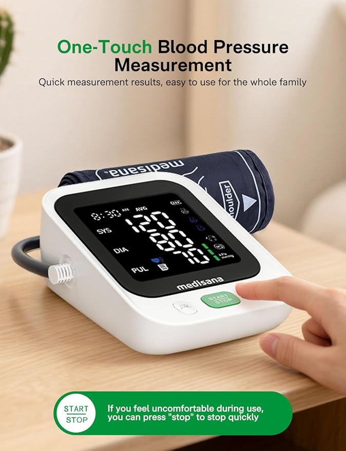 Blood Pressure Monitor with 2x199 Sets Memory, Medisana Automatic Upper Arm Blood Pressure Monitor for Home Use, 4.5" Color LED Backlit Display, Adjustable Large Cuff, Home Hypertension Detector