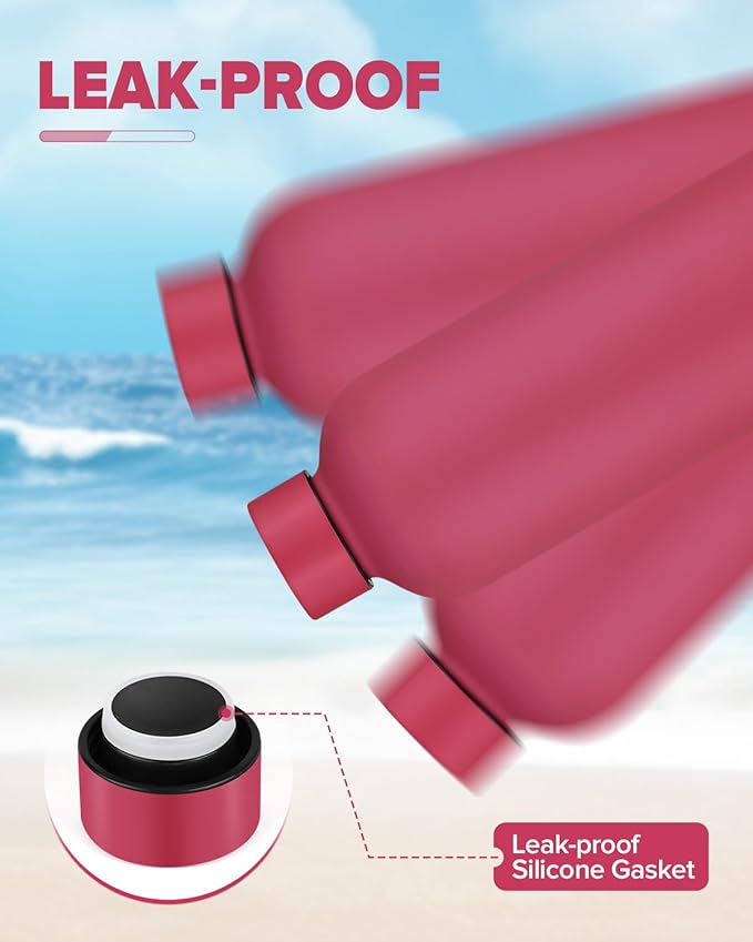 Insulated Water Bottle with Lid, 25 oz Reusable Leak-Proof Metal Stainless Steel Water Bottles for Travel, Sports, Gym, Outdoor (Brick Red)