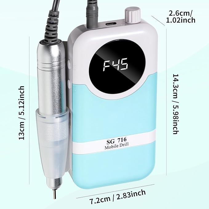 LIMEGIRL Professional Electric Nail Drill Kit 45000RPM Portable Cordless Toenail Cordless Toenail Machine with 14 Drill Bits and Base for Women (Blue)