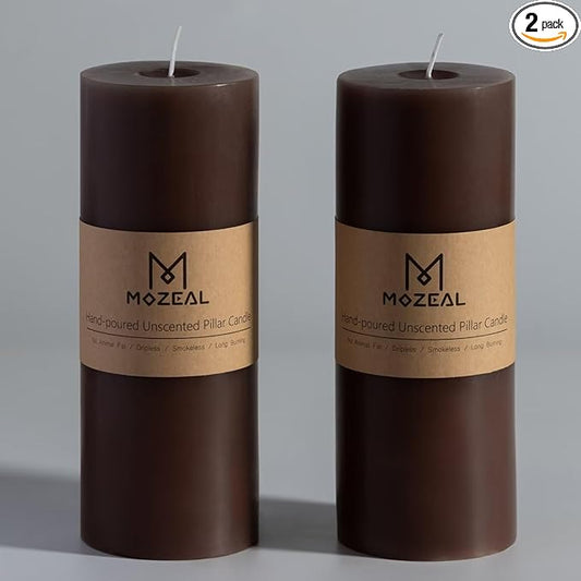 MOZEAL 3" x 8" Hand-Poured Unscented Large Candle, Smokeless Rustic Pillar Candle Set of 2, Slow Burn, No Drip, Approx 150 Hours Burning, Wedding, Winter and Home Decorative, Tall Taupe Gray Candle
