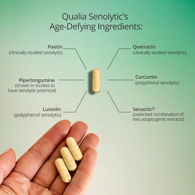 Qualia Life Sciences Qualia Senolytic Ultimate Formula for Enhanced Cell Repair&Rejuvenation 2-Day Aging&Longevity Support Regimen w. Fisetin,Quercetin, Piperlongumine,Senactiv,Curcumin(Pack of 4)