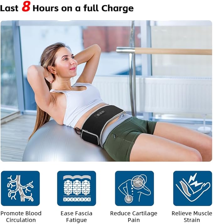 SHINE WELL Cordless Red Light Therapy Massage Belt with 3 Heat Levels and Vibrating, Lower Back Massager FSA HSA Eligible,Battery Powered Back Massager, for Dad
