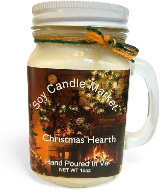 Soy Scented Candles | Handmade & Highly Aromatic Candles Burns Upto 85 Hours in Glass Jar - Perfect for Home Decor, Wedding, Birthday, Dinner (Christmas Hearth, 16 oz)