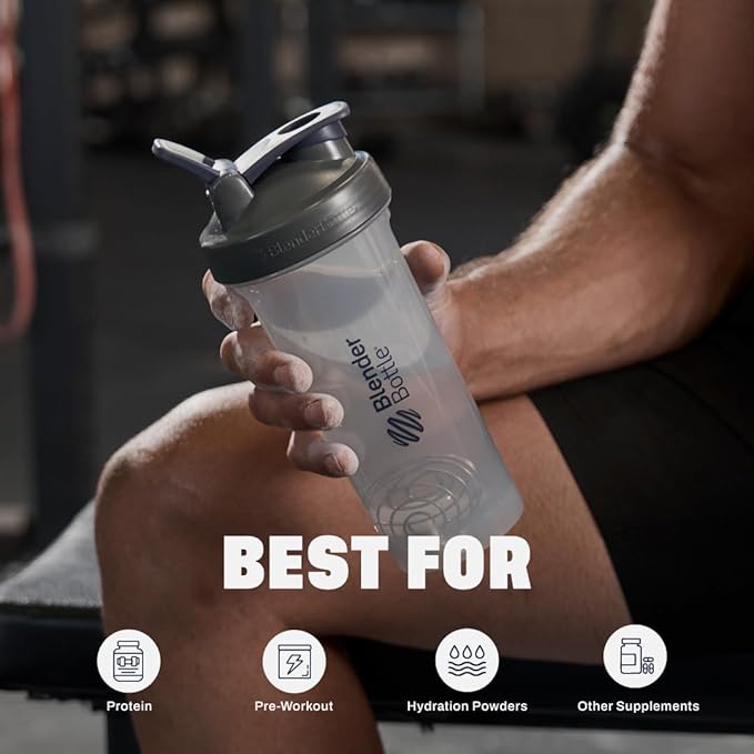 BlenderBottle Shaker Bottle Pro Series Perfect for Protein Shakes and Pre Workout, 24-Ounce, Full-Color Grey