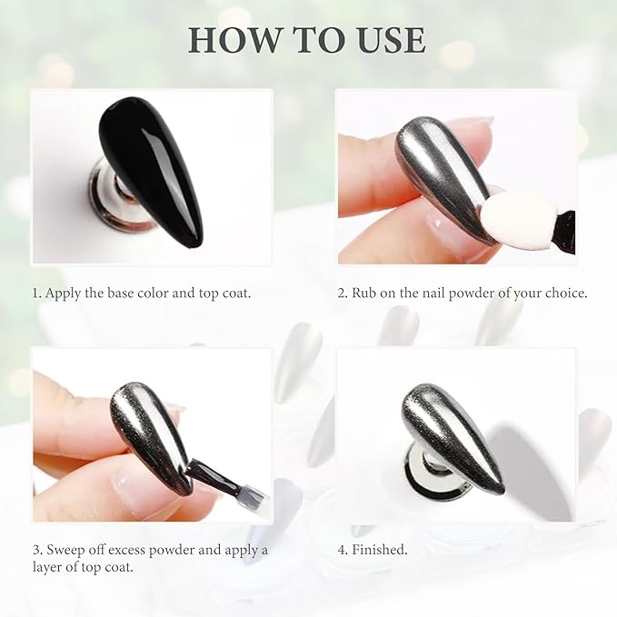 Mermaid Pearl Chrome Nail Powder 12 Colors Metallic Mirror Effect Iridescent Aurora Nail Glitter Pigment Rub-on Dust for Gel Nails Decoration Manicure Design