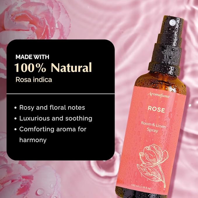 Rose Room, Linen & Pillow Spray by Aromafume | 100ml/3.38 fl oz | with Pure Rose Essential Oil | Aromatherapy Spray | Mist for Bedding, Fabrics