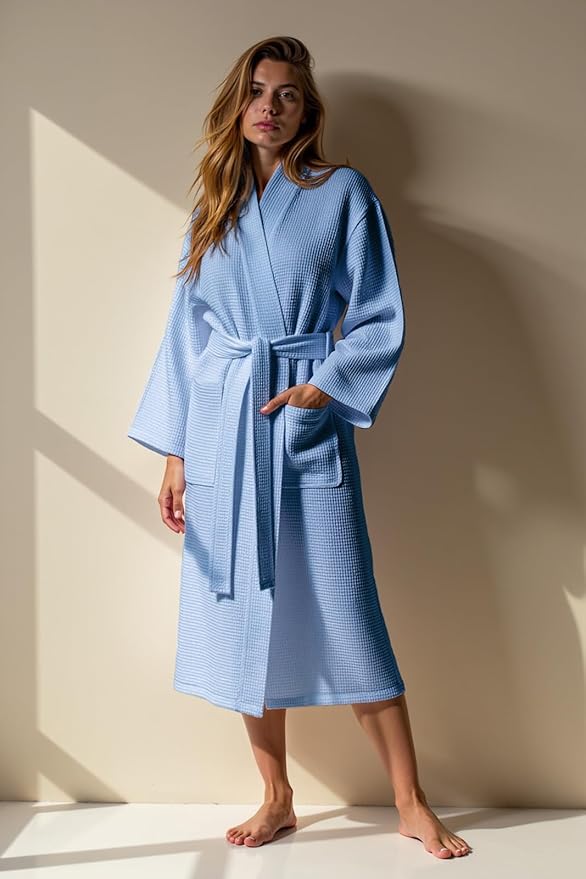 Turquaz Lightweight Full-Length Robes For Women Waffle Kimono Bathrobe - Soft, Fast-Drying, Long-Lasting Cotton Blend Unisex