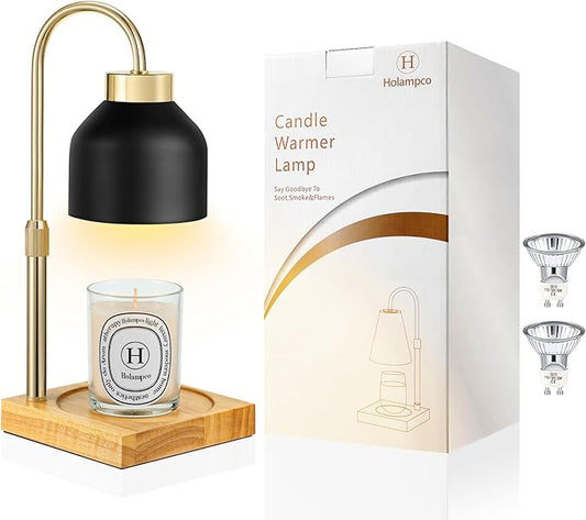 Candle Warmer Lamp, Adjustable Height Candle Lamp Warmer with Timer, Electric Dimmable Wax Melt Warmer for Jar Candles with 2 Bulbs, Gifts for Mom, Bedroom Home Decor Aesthetic (Black)