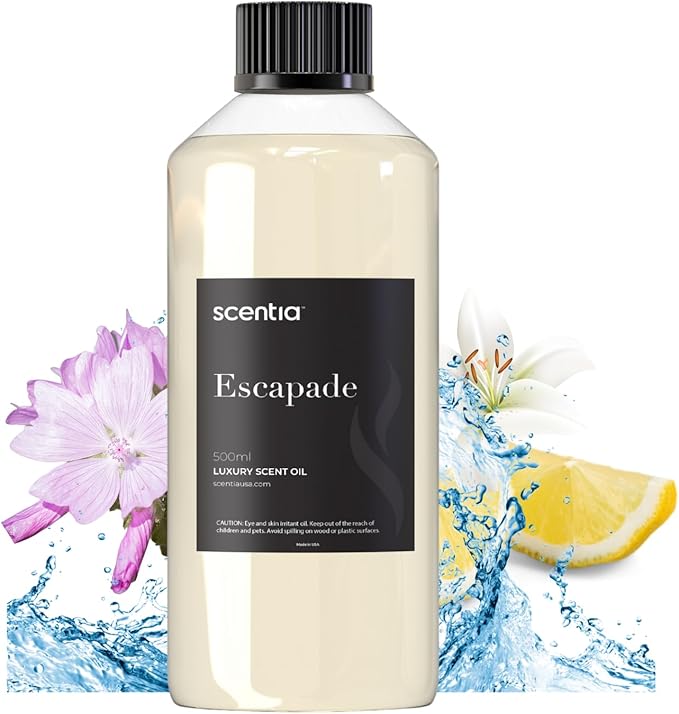 Hotel Diffuser Oil Inspired by 5-Star Hotel Scent - 500 ml 16.9 fl oz - Fragrance Oil Blend Botanical Jasmine & Marine Notes for Aromatherapy Diffusers - Escapade, Mothers Day Gift