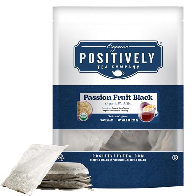 Organic Positively Tea Company, Passion Fruit Black Tea Bags, 100 Count, Eco-Friendly Tea Bags, Non-GMO
