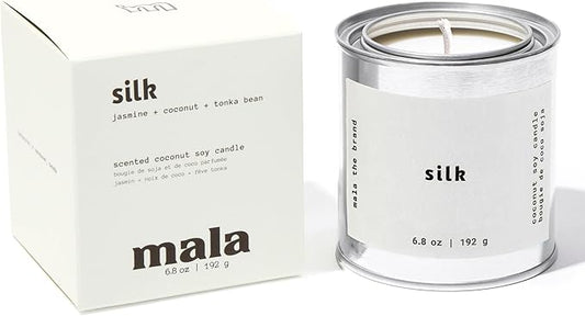 MALA Scented Silk Tonka Bean Jasmine & Coconut Candle for Home – Aromatherapy Scented Candle – Vegan Soy – 45 Hour Clean Burn – Organic Non Toxic Candles – Cozy Room Decor – 6.8 oz