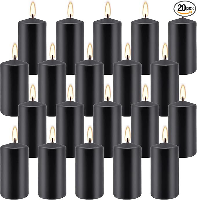 Set of 20 | 2X 4 inch Tall Pillar Candles, Soy Wax. Perfect for Dinner, Home Decoration, Party, Wedding.(Black)
