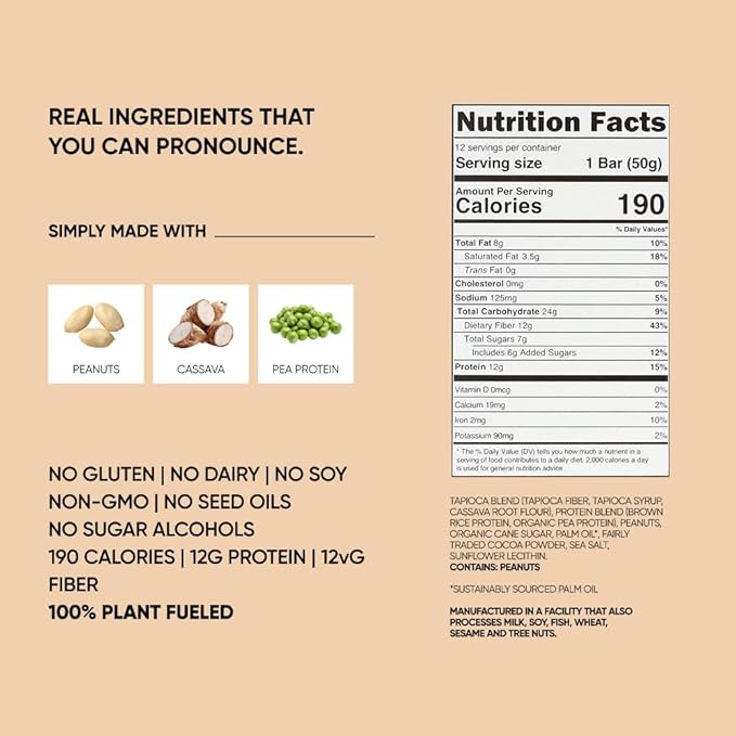 TRUBAR Vegan Protein Bar, Get In My Belly Pb & Jelly, Gluten Free, Plant Based, High Fiber, Dairy Free, Low Fat, Non GMO, No Sugar Alcohols, 12G Lean Protein, 13G Fiber, Healthy Snack Bars, 12 CT