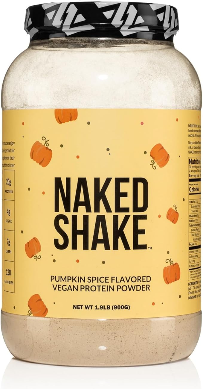 Naked Shake - Pumpkin Spice Protein Shake - Flavored Plant Based Protein with MCT Oil - Gluten-Free, Soy-Free, No GMO Or Artificial Sweeteners - 30 Servings