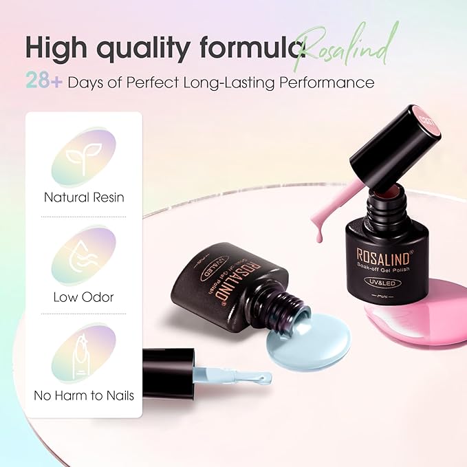 ROSALIND Macaron Gel Nail Polish Set, 12 Colors White Yellow Green Gel Polish Light Pink Candy Colors Gels Polish Set Soak Off Pastel Spring Summer Gel Polish Kit for Nail Art Gift