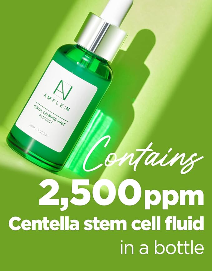 AMPLE:N Centel Calming Shot Ampoule - Korean Soothing Face Serum with Centella Asiatica to Calm Irritated & Sensitive Skin - Redness Relief, Acne Spot Treatment & Moisturizing, 1.01 fl.oz.