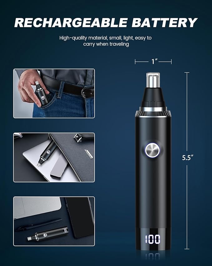 Ear & Nose Hair Trimmer with LED Display for Men Women,Painless USB Rechargeable Eyebrow & Facial & Nose Hair Trimmer Clipper,Professional IPX7 Waterproof Dual Edge Blades 13,000 RPM