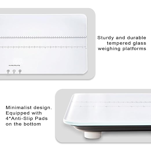 Digital Pet Scale 220lbs x10g Accuracy,Dog/Cat Animal Scales with 3 Weighing Units/Tare/Hold Function,Baby Scale for Pets,Tempered Glass Material,USB Charging,Large LED Platform Scale,White