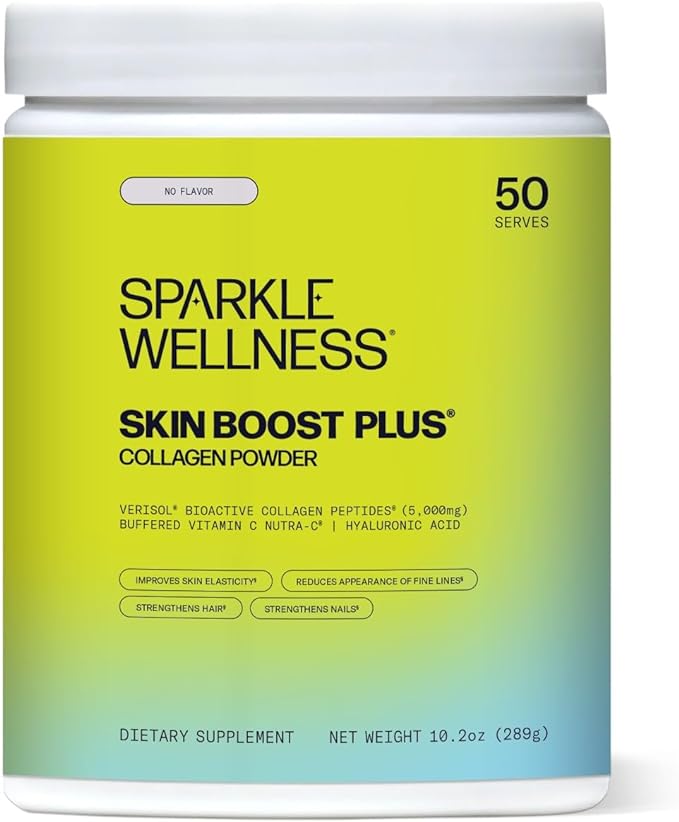 Sparkle Wellness VERISOL Bioactive Hydrolyzed Collagen Peptides | Collagen Powder Supplement with Vitamin C & Hyaluronic Acid for Hair, Skin, and Nail Health | Skin Boost Plus (No Flavor) [50-Serves]