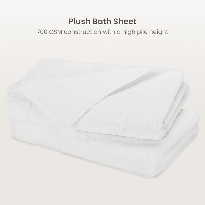 BIOWEAVES 100% Organic Cotton Bath Sheet Set of 2 | Soft Oversized Bath Towels | 700 GSM Premium Bath Towel Sheet Set GOTS Certified - White
