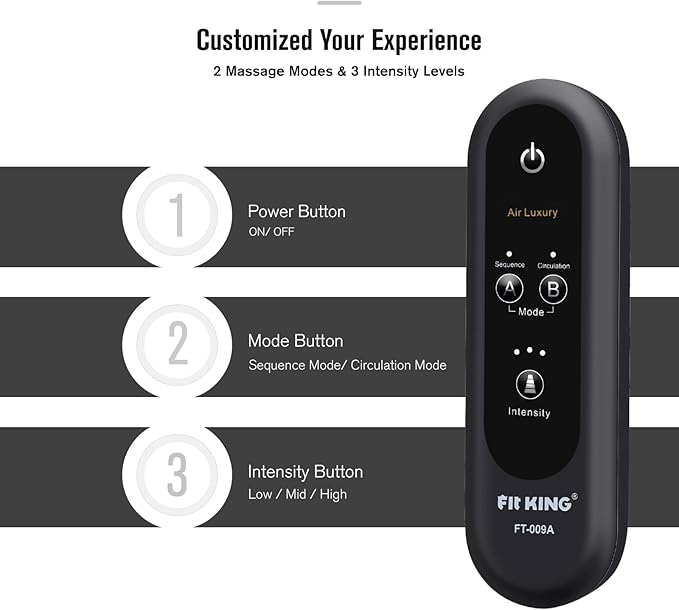 FIT KING Leg Massager for Circulation Air Compression Leg and Foot Massager to Relieve Pain Swelling Edema with Handheld Controller - 3 Intensities 2 Modes - Great Gift for Wife Mom and Friend