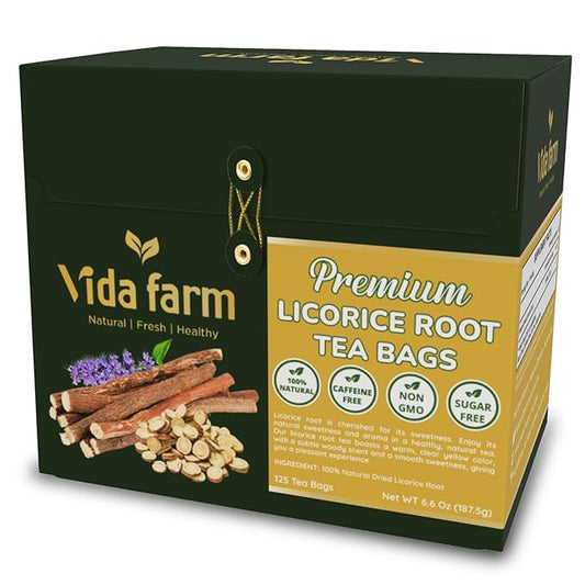 VIDA FARM Premium 125 Licorice Root Tea Bags, Made with 100% Natural Licorice Root, Natural Sweet, No Sugar, No Caffeine, Non-GMO
