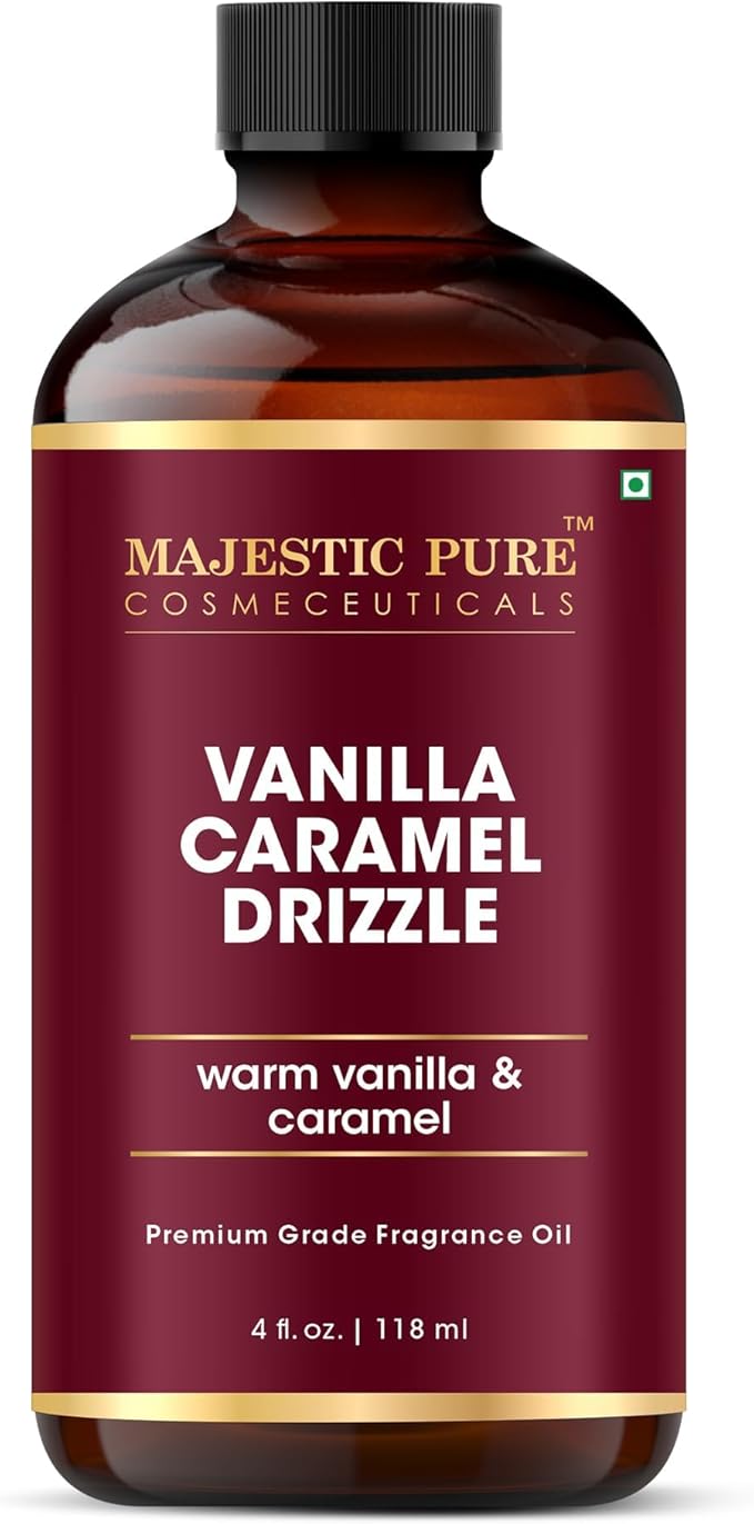 MAJESTIC PURE Vanilla Caramel Drizzle Premium Oil | Vanilla & Caramel Flavour | Premium Grade Fragrance Oil Used in Diffusers, DIY, Self Care | 4 Fl Oz