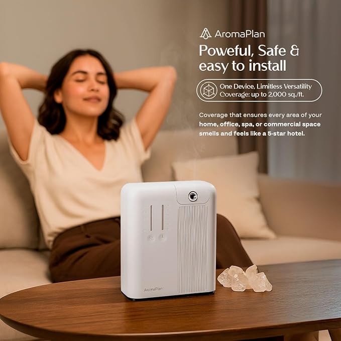 AromaPlan 2025 Waterless HVAC Scent Diffuser Whole House & Commercial Diffuser, 2 Fragrances Included-Smart, Cold-Air Waterless Scent Air- App Control, AC, 2000 Sq. Ft Coverage,White