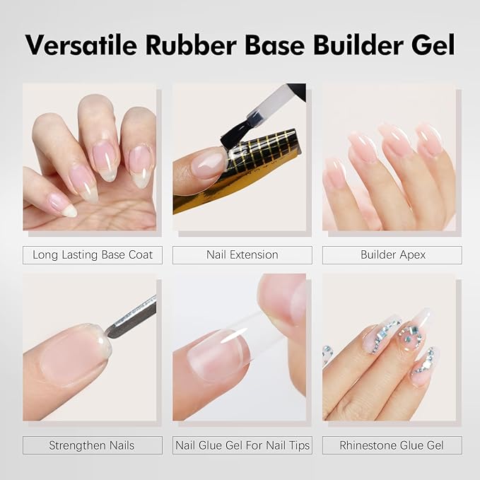 FZANEST Hema Tpo-Free Rubber Builder Gel Base Coat and Diamond Top Coat Gel Nail Polish Set Long Lasting Ultra Shine Top and Base for Nail Strengthener Extension Protection Repair Building Aprex