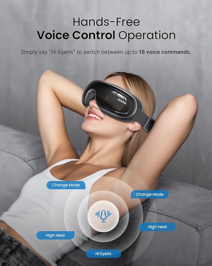 RENPHO Eyeris 3 Eye Massager with Heat and Cooling for Migraines, Voice Control Eye Mask, Eye Care Device with DIY Massage Setting, Birthday Gifts for Women/Men, Reduce Dry Eyes