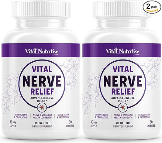 Vital Nerve Relief Supplement for Tingling & Discomfort – Alpha Lipoic Acid, Magnesium, CoQ10 – Vegan, Non-GMO, Gluten-Free, Sugar-Free, Dairy-Free – 60 Days Supply