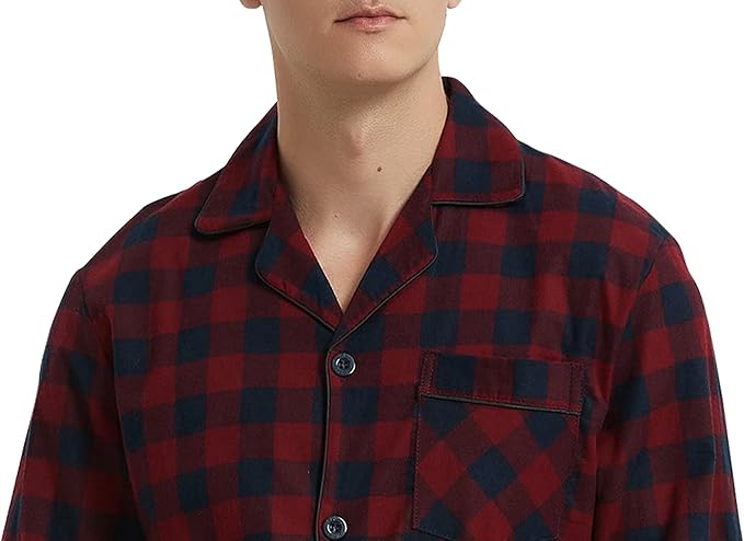 GLOBAL Men's Pajamas Sets 100% Cotton Flannel Sleepwear Long-Sleeve top & Bottom