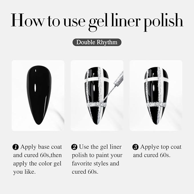 Double Rhythm 6 Pcs 15 ML Gel Liner Polish Nail Art Set Chrome Metallic Glitter Soak Off Gel Polish Kit Nail Art Manicure Salon DIY at Home for Women (Gold Silver Black White-T6-52)