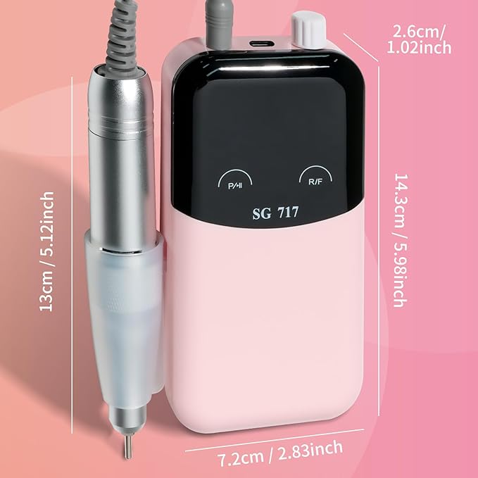 LIMEGIRL Professional Electric Nail File Drill Bits Kit 45000RPM for Acrylic Toenail Machine Clippers with 14 Drill Bit Pink Portable Rechargeable Cordless