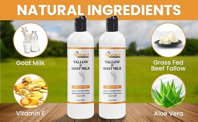 Tallow & Goat Milk Body Lotion for Sensitive Skin, Organic moisturizing Lotion - Soothes Dry skin, Goat Milk face and body Moisturizer - Handmade Tallow for skin cream (8 OZ, UNSCENTED)