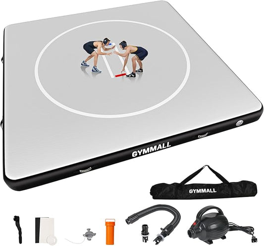 Wrestling Mat Inflatable 5FT/6.6FT/10FT/13FT/16.5FT, Foldable 4" Thick Jiu Jitsu Mats for Home Outdoor Indoor, Waterproof PVC Mat for Gymnastics, Water Yoga, PE Training, BJJ, MMA, Grappling