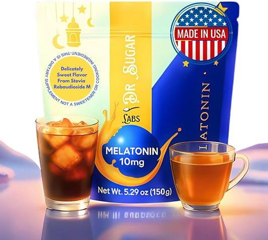 Dr Sugar Labs – Sleep Aid Melatonin Powder Made in USA | Enjoy in Warm Milk or Herbal Tea | 10mg Melatonin Sleep Supplement | 0 Sugar, Stevia-Sweetened with L-Theanine, GABA & Fiber | 30 Servings