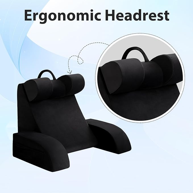 Reading Pillow for Sitting in Bed Adult, Back Pillow for Bed Sitting up, Backrest Pillow with Arms, Back Support Pillows for Gaming Lounging Watching TV, Large 21" Black